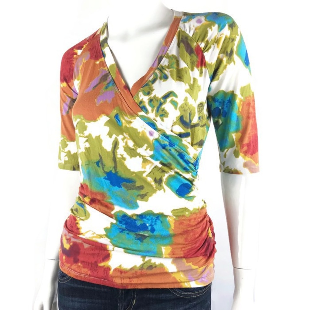 CABI V Neck Multicolor Drape Over Top Size S